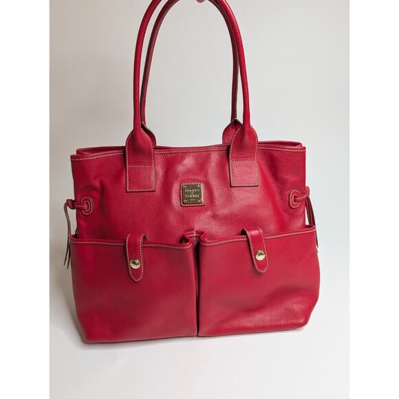 Dooney & Bourke Red Pebble Leather June Double Pocket Cinch Satchel Purse - Picture 2 of 14